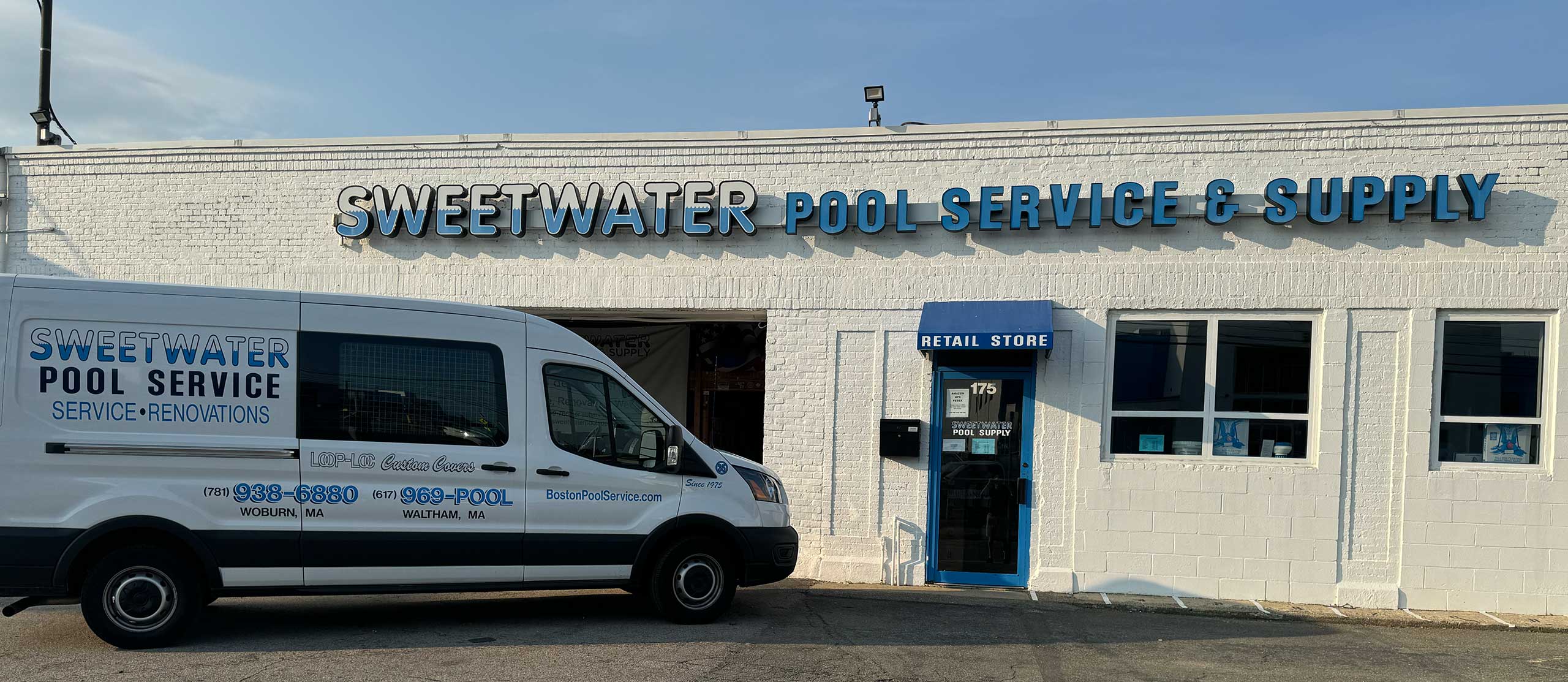 Sweetwater Pool Service building in Waltham, MA