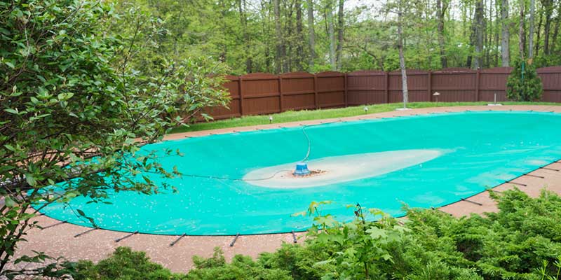 Pool Safety Cover on backyard pool