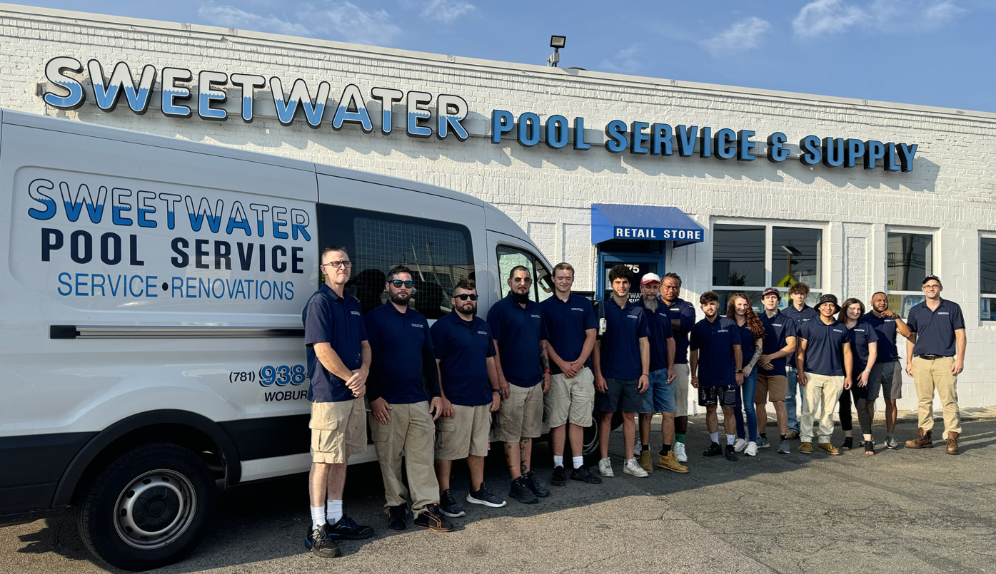 The Sweetwater Pool Service Team in front of Building